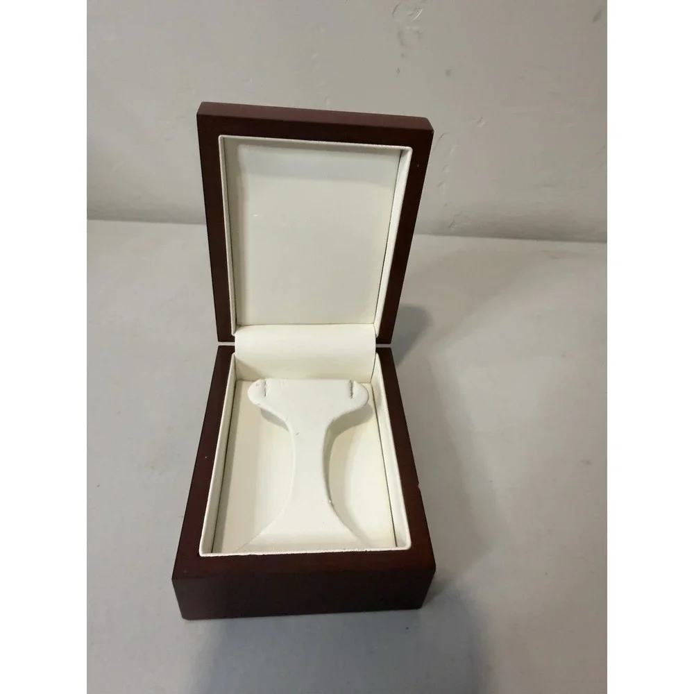 Vintage Wooden T-Bar Earring Box High Gloss Mahogany Finish Cream Leatherette